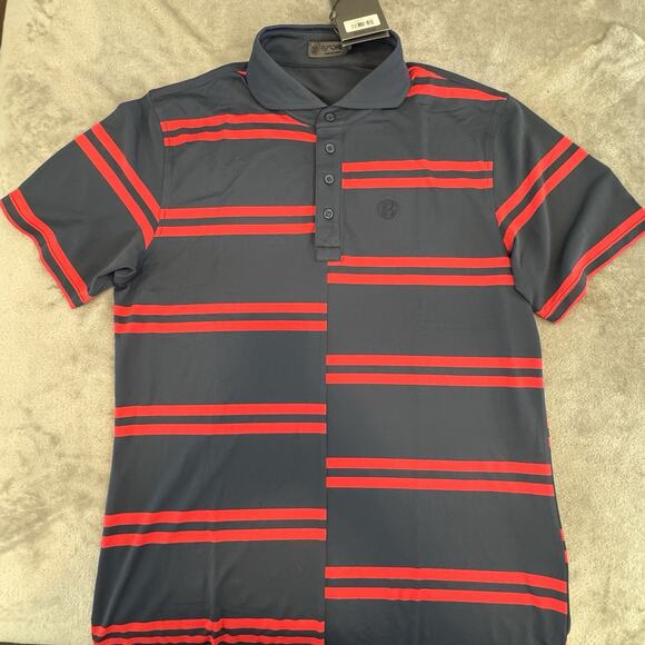 NWT G/FORE Golf Offset Stripe Tech Pique Polo Shirt Sz. LG. Patriotic Red/Blue - Picture 1 of 8